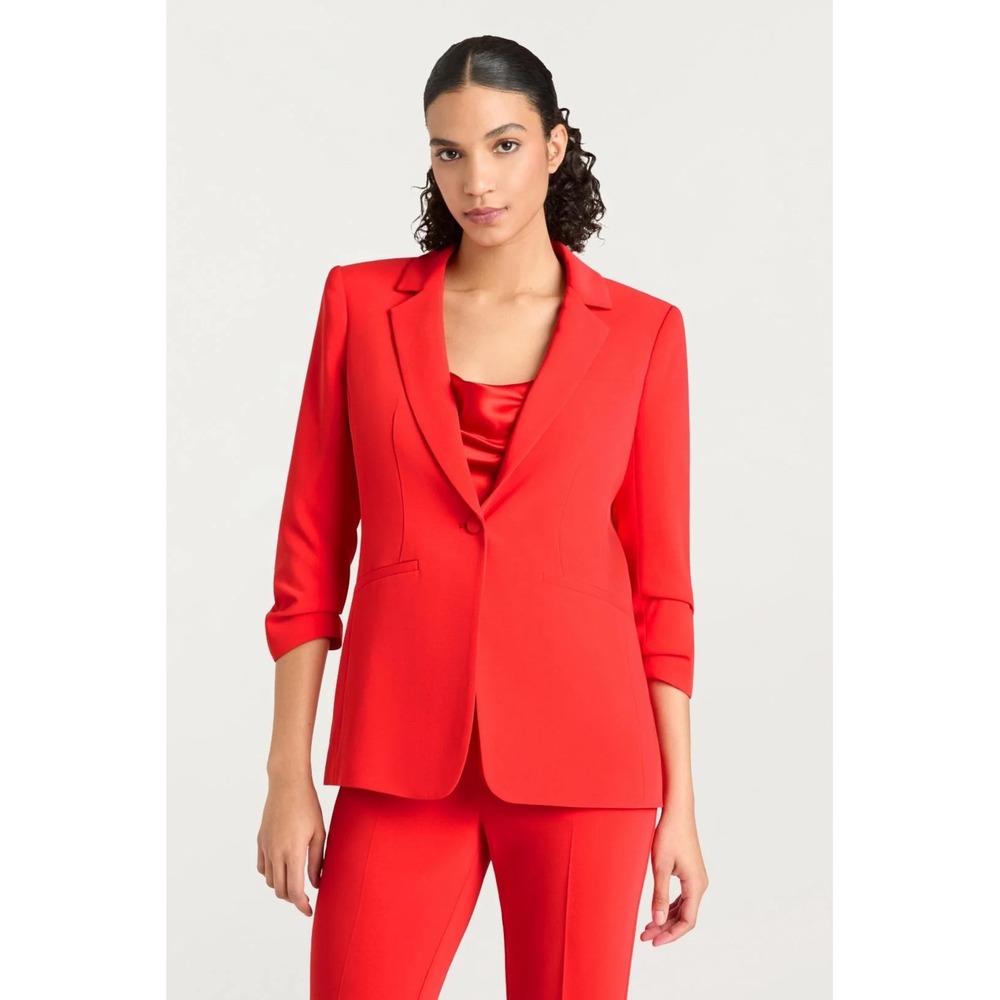Cinq a‎ Sept Khloe Ruched Sleeve Blazer Red Single Button Jacket Size 6
